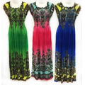 Cultural Print Long Dresses w/ Shoulder Sleeve